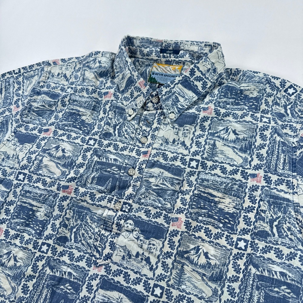 Reyn Spooner Mens Shirt 2XL Blue National Parks Print Popover Pullover Travel